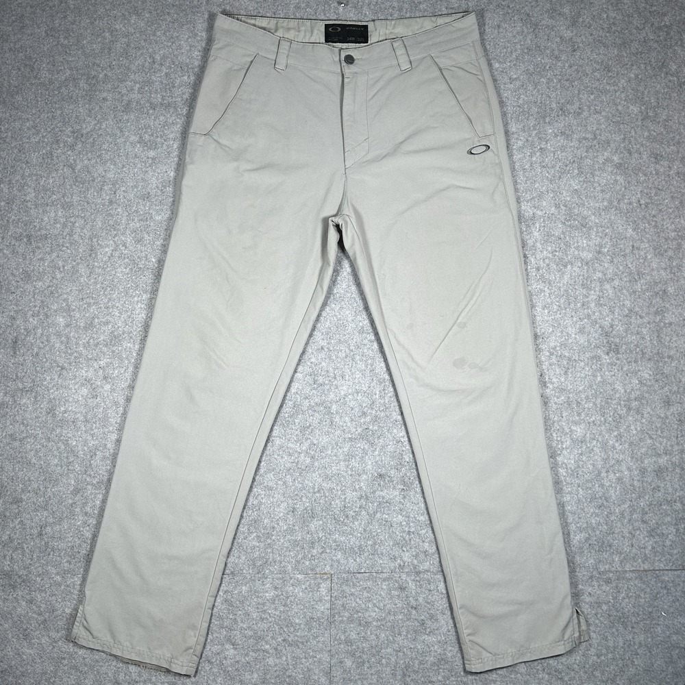 Oakley Pants Mens Size 34x32(34x31) Beige Chino Golf‎ Stretch Embroidered Logo